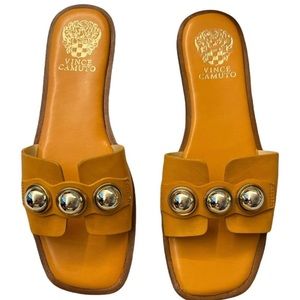Vince Camuto Neima Leather Slide Sandal Gold Accent Beads Sz 8.5